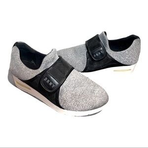 Dkny Abbie 8.5 US Signature Logo comfort Wedge Sneakers Gray Black Trainer Shoes